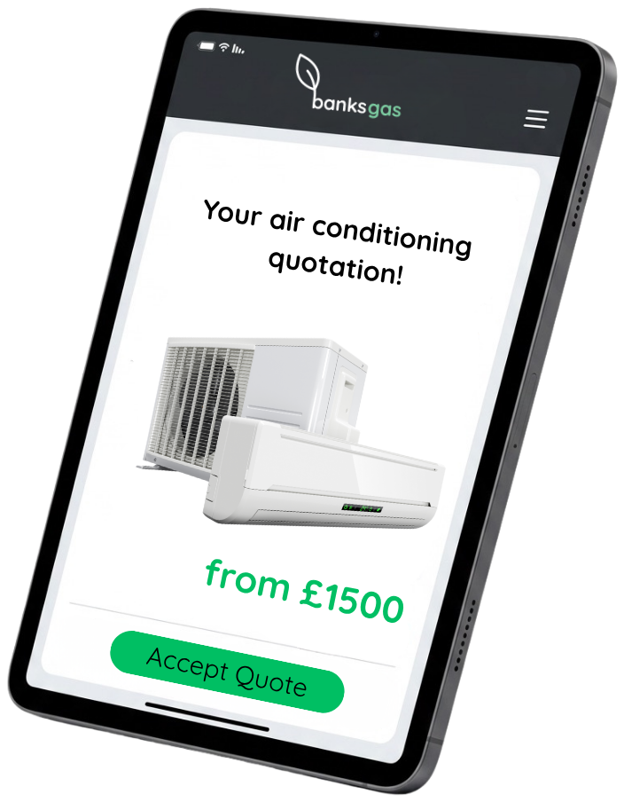 Air conditioning quote shown on a tablet, from £1500