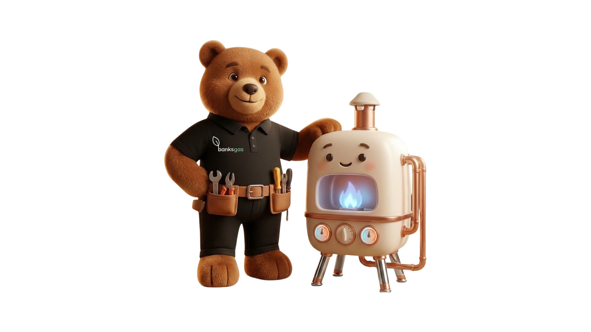 Banks Gas mascot with a friendly boiler